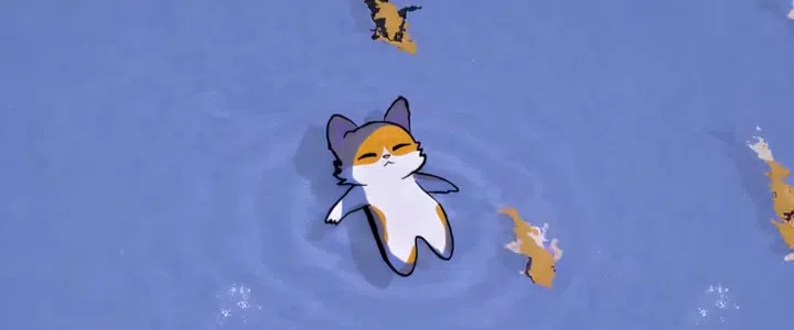 Serene Waters: Floating Calico Cat