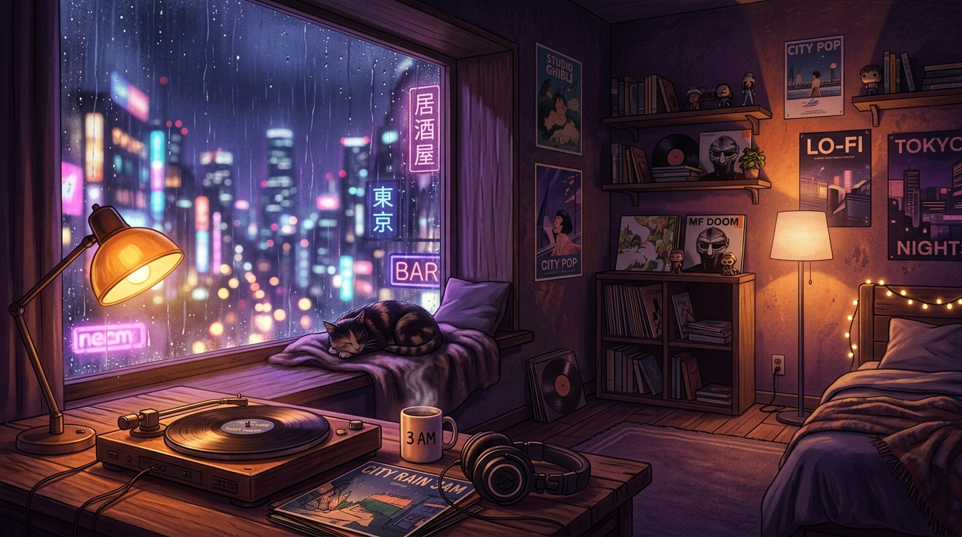 Midnight Lo-Fi: Rainy Tokyo Room