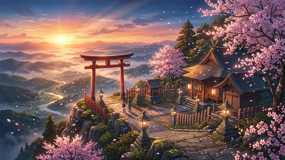 Sacred Sakura: Shinto Mountaintop Sanctuary